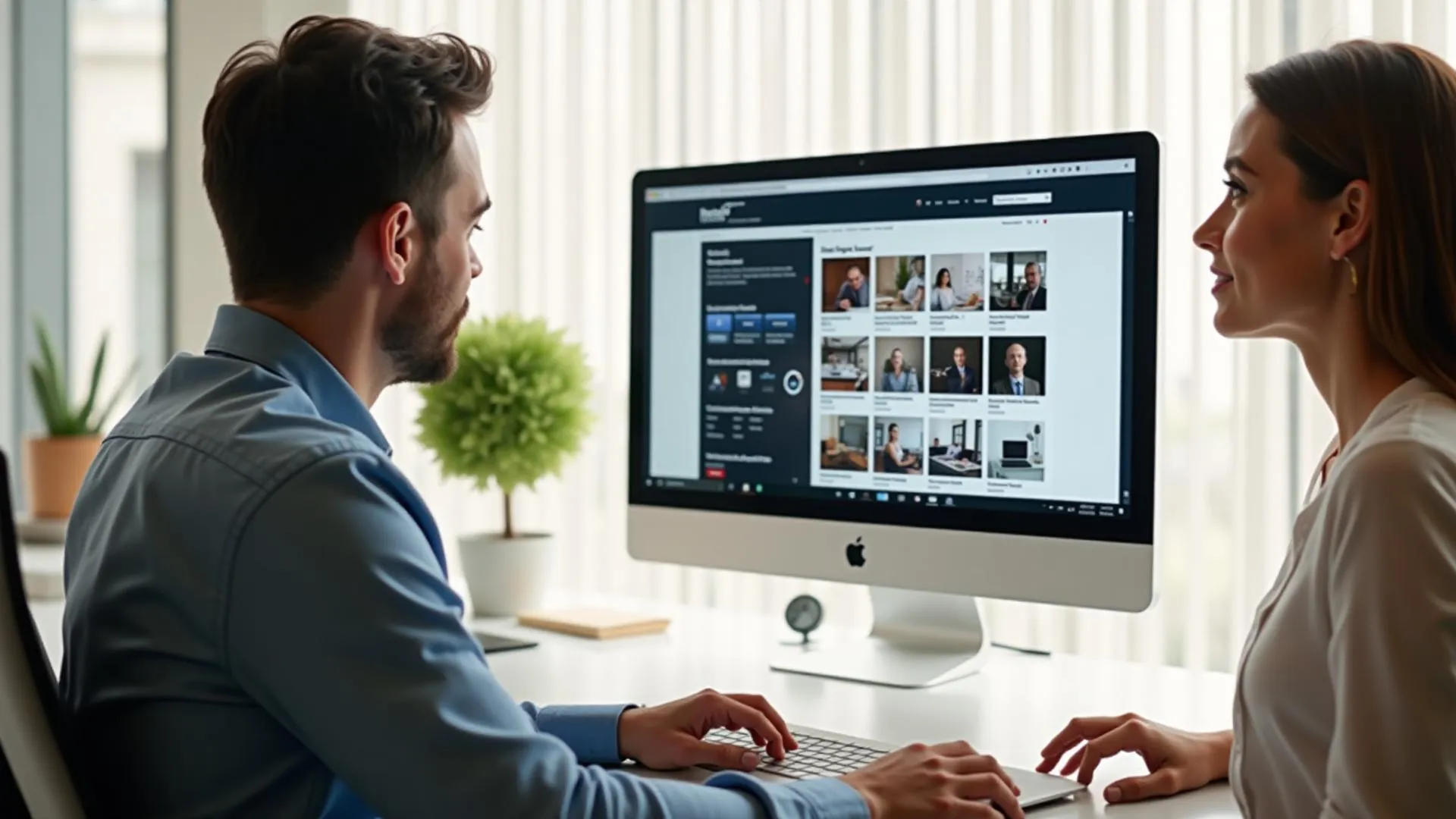 Geschäftsleute betrachten Website-Designs auf Monitor